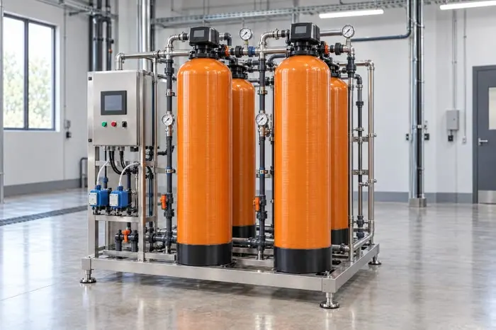 Tanques de um sistema de desmineralização por troca iônica