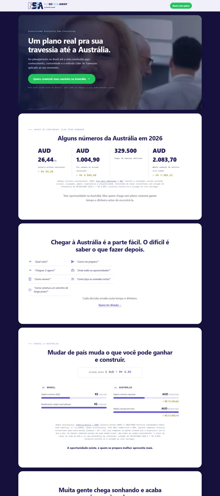 Landing page do ecossistema Austrália Sem Fronteiras
